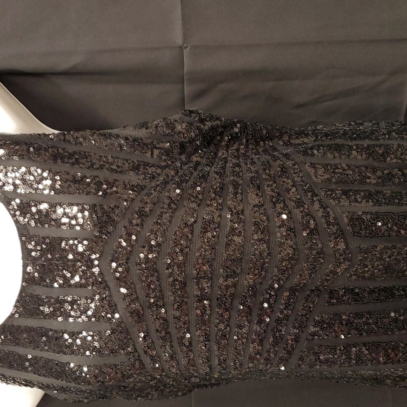 Rhapsody Black Sequin Midi Dress SZ LG - Picture 2 of 6